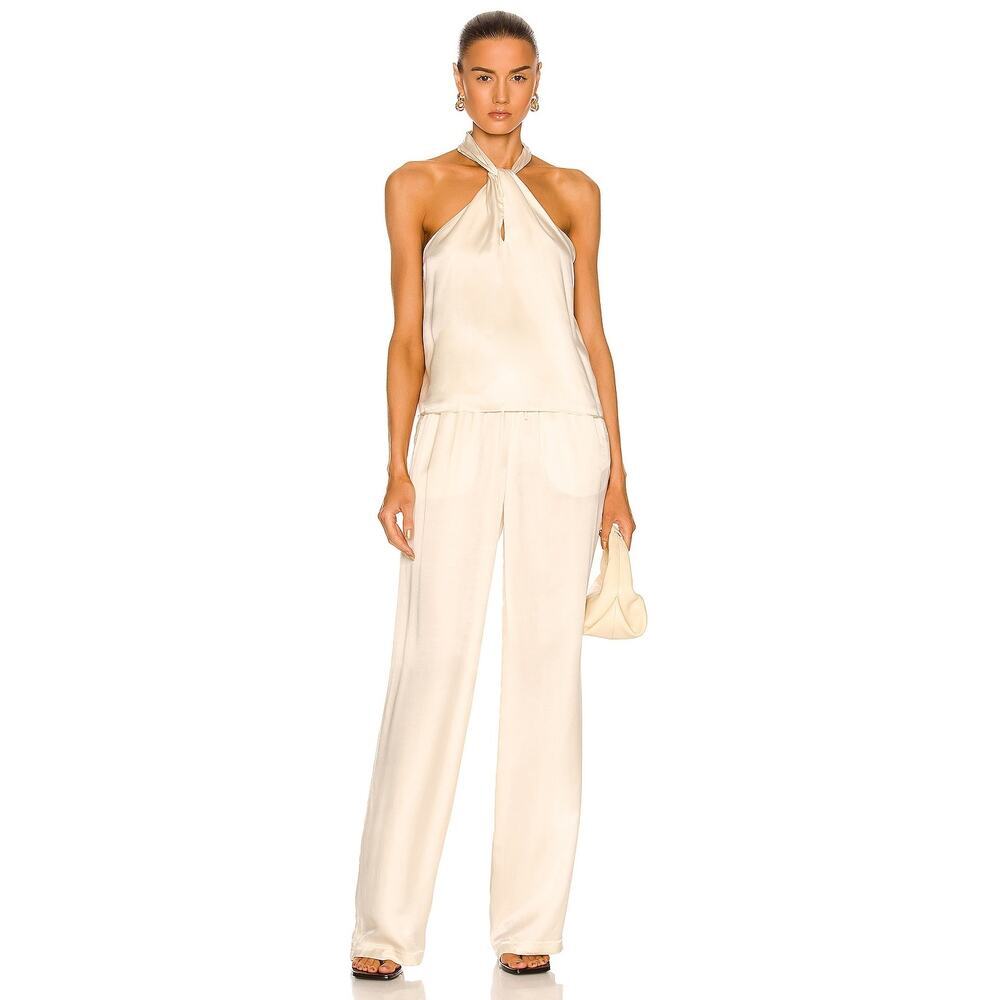 Jonathan Simkhai Standard Misa Pants Wide Leg Drawstring Waist Cream Size S NWT